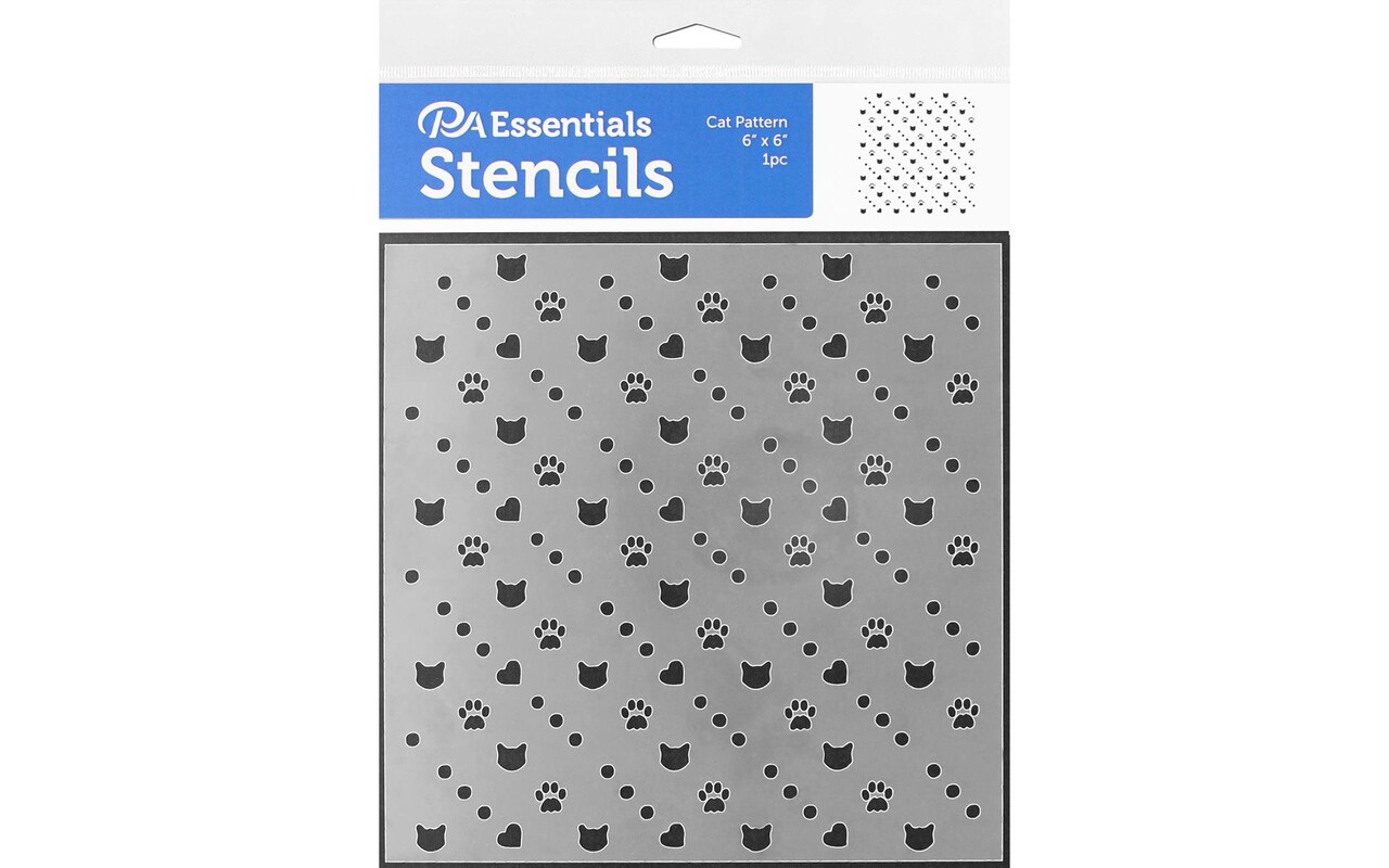 PA Essentials Stencil Cat Pattern for Painting on Wood, Canvas, Paper, Fabric, Wall and Tile, Reusable DIY Art and Craft Stencils for Painting, 6"x6" Inches